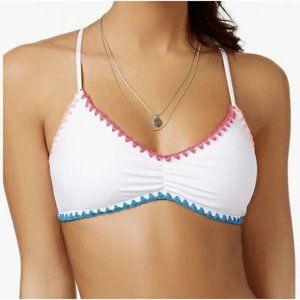 NWT Hula Honey Shell-Stitch Bikini Swimsuit Top Juniors Medium White Multi M